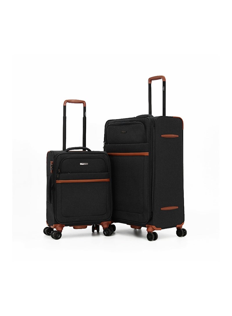 AMERICAN FLYER Softside Luggage Trolley Bag 2 Pieces Set,Black (S-20",L-28") - Image 1