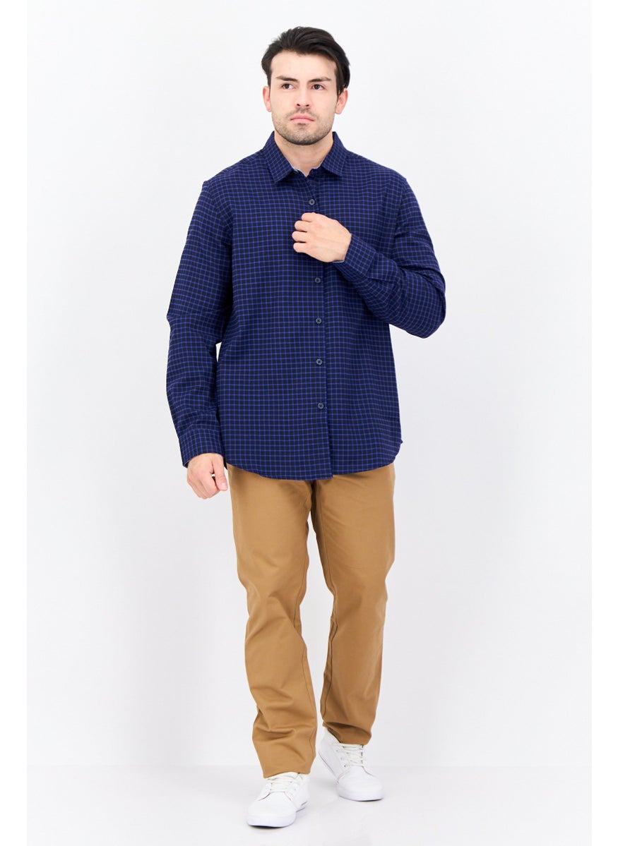 Thomas Men Regular Fit Long Sleeves Plaid Casual Shirt, Navy  - Image 3