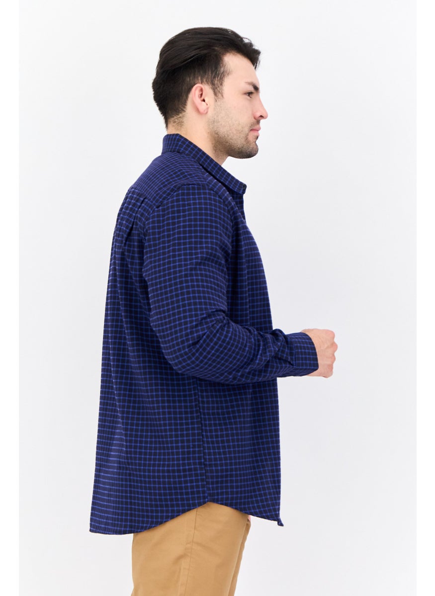 Thomas Men Regular Fit Long Sleeves Plaid Casual Shirt, Navy  - Image 2