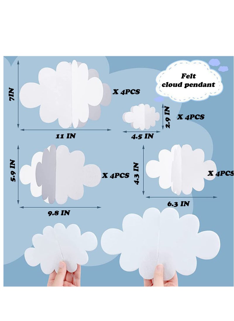 Excefore - 16 Pcs 3D Cloud Decorations Hanging Clouds for Ceiling,Cloud Decor Cloud Garland Cloud Party Decorations for Aesthetic Room Decor Birthday Art Wedding Baby Shower Decor, White - Image 1