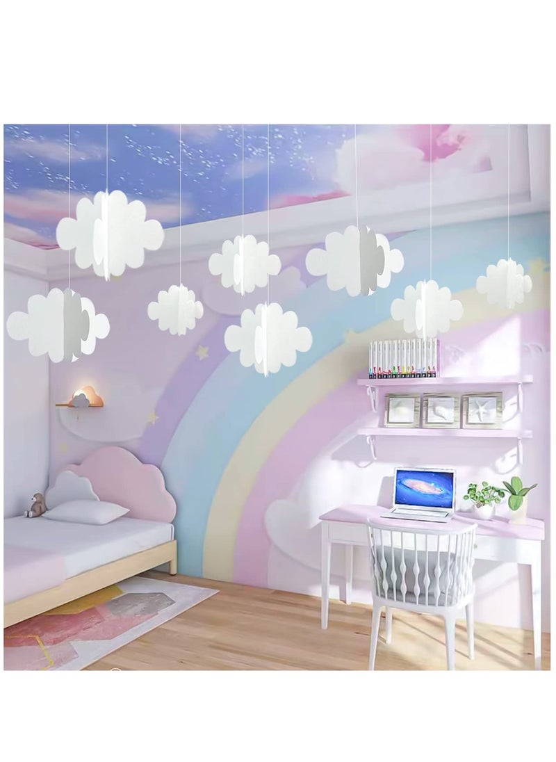 Excefore - 16 Pcs 3D Cloud Decorations Hanging Clouds for Ceiling,Cloud Decor Cloud Garland Cloud Party Decorations for Aesthetic Room Decor Birthday Art Wedding Baby Shower Decor, White - Image 1