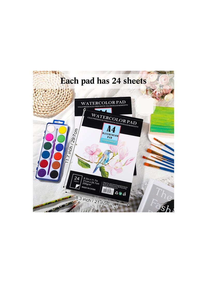 SYOSI Watercolor Paper Pad, 8.3 x 11.7 Inches Artist Paper 200 GSM Drawing Paper Watercolor Sketchbook for Beginners Adults Students Painting Drawing Sketching Art Supplies, 24 Sheets Per Book(4Pcs) - Image 4