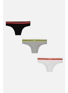 Women 3 Pieces Brand Logo Soft Cheeky Panties, Black