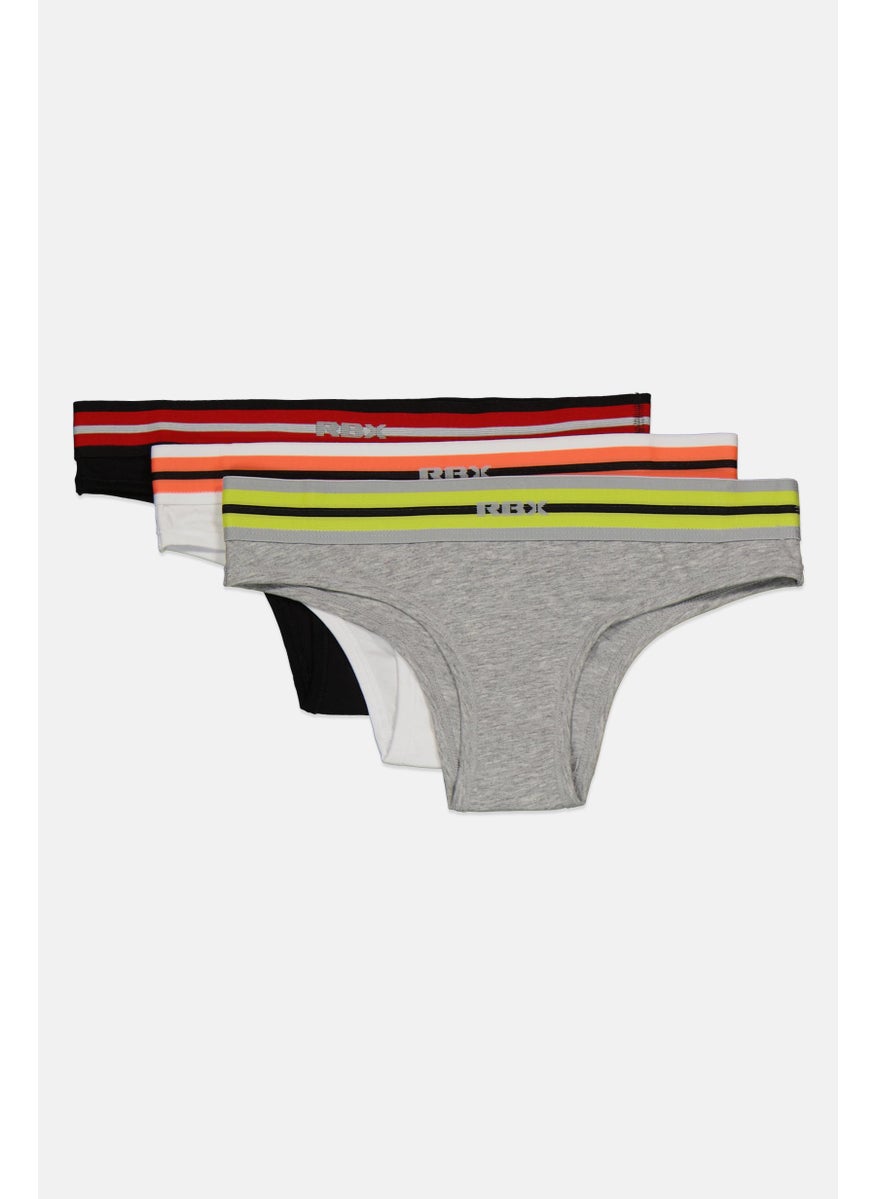 RBX - Women 3 Pieces Brand Logo Soft Cheeky Panties, Black - Image 1