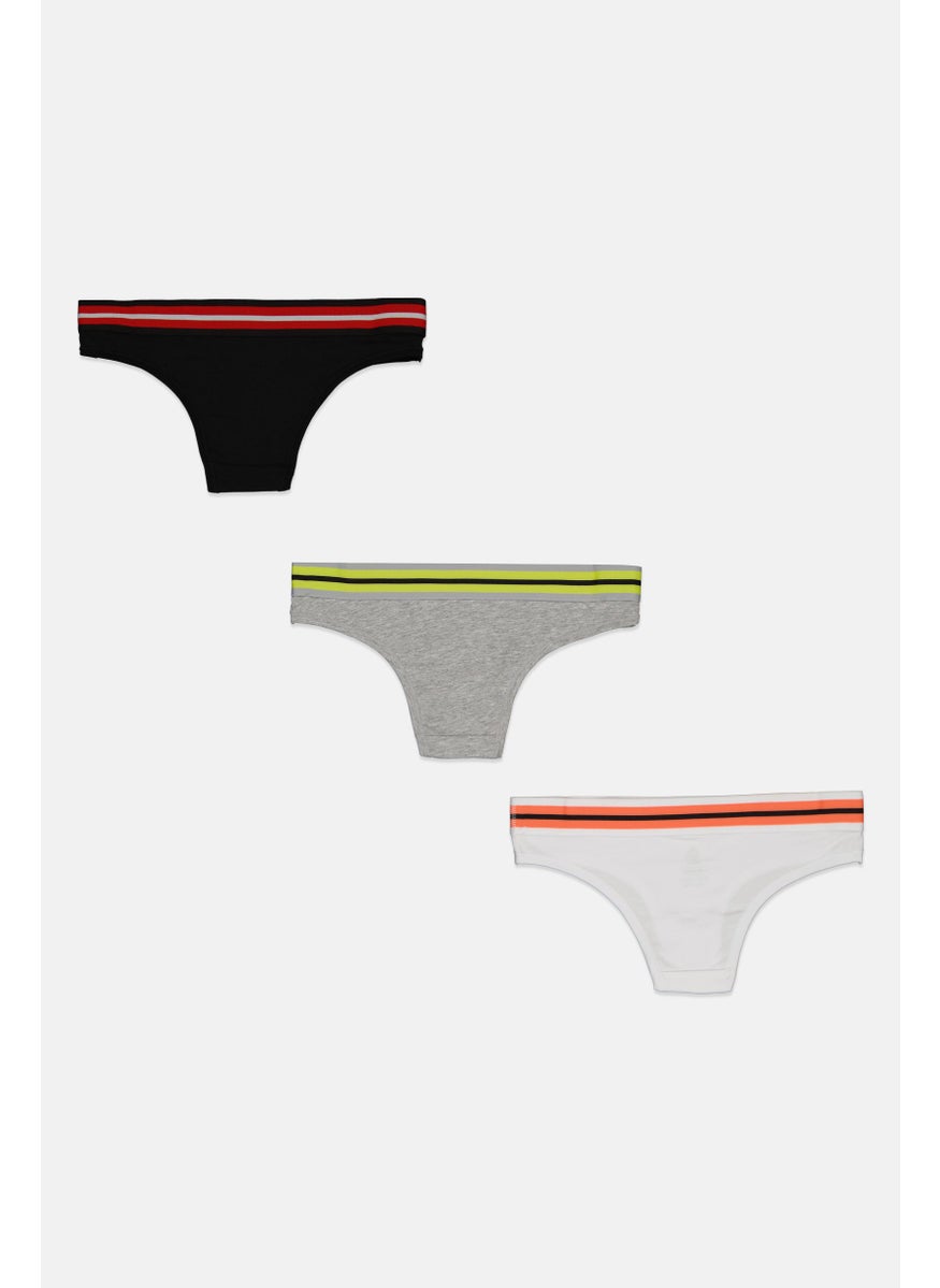 RBX - Women 3 Pieces Brand Logo Soft Cheeky Panties, Black - Image 1