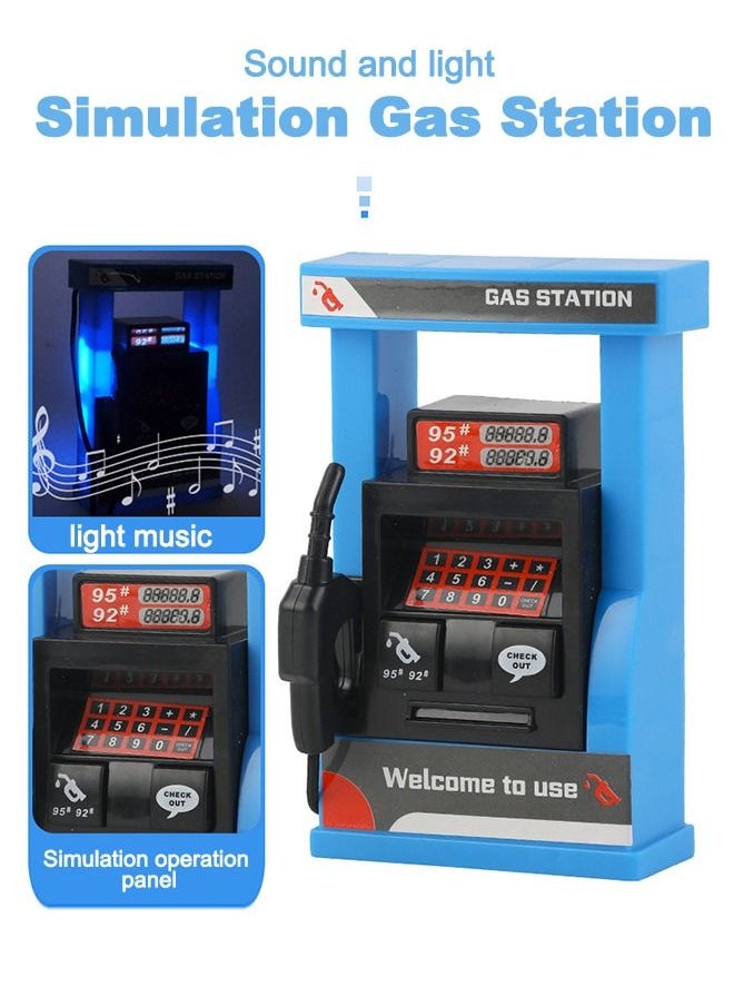 Gas Station Toy with 6 Piece Alloy Pull Back Car Driver Pretend Play Toys with Light and Music Educational Gift Toy for Kids