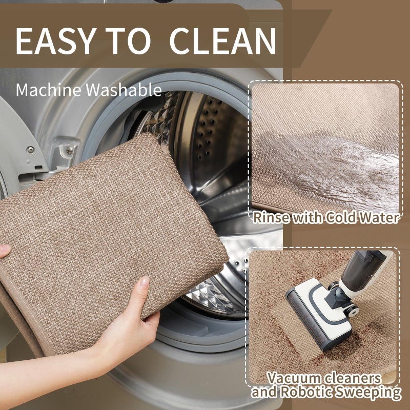 YDKGL Kitchen mats for Floor Water and Oil Absorbent Runner Rugs for Kitchen, Kitchen Mat in Front of Sink,Non-Slip Kitchen Rugs,Durable Imitation Linen Kitchen Rug Brown 17x30+17x47 - Image 2