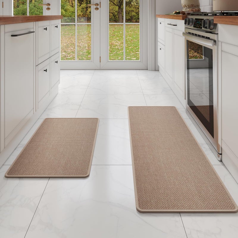 YDKGL Kitchen mats for Floor Water and Oil Absorbent Runner Rugs for Kitchen, Kitchen Mat in Front of Sink,Non-Slip Kitchen Rugs,Durable Imitation Linen Kitchen Rug Brown 17x30+17x47 - Image 1