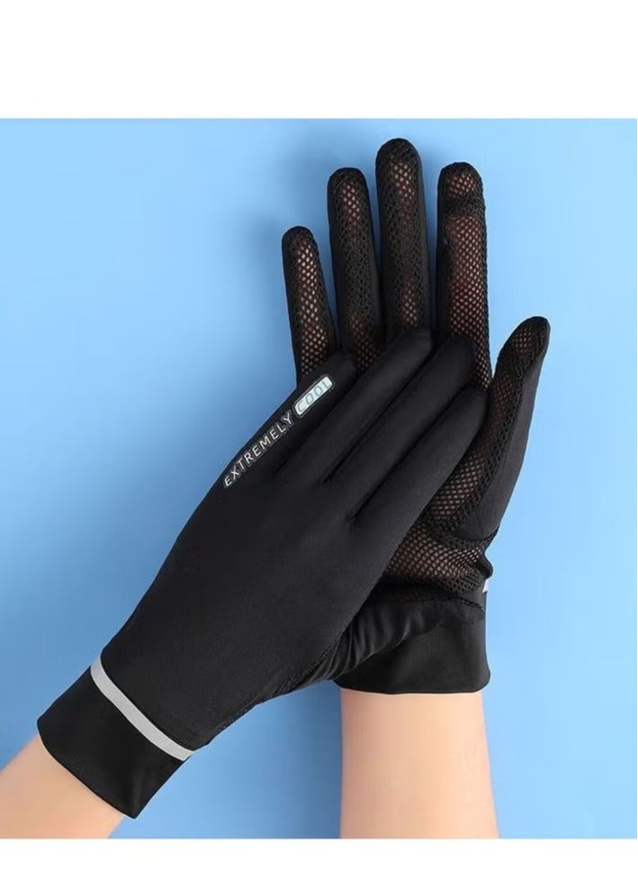 سبورت قفازات حماية من الشمس للرجال والنساء - حماية من الأشعة فوق البنفسجية UPF 50+، قفازات نسائية سريعة الجفاف لركوب الدراجات في الهواء الطلق، قفازات شاشة تعمل باللمس للجري والرياضات الخارجية (أسود) - Image 1