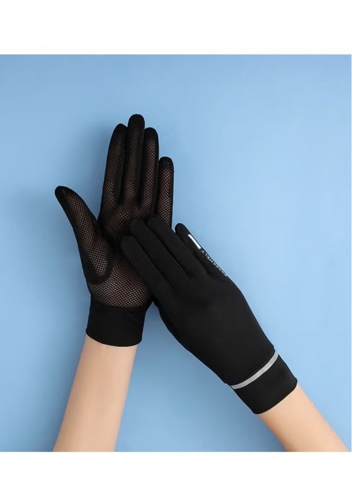 سبورت قفازات حماية من الشمس للرجال والنساء - حماية من الأشعة فوق البنفسجية UPF 50+، قفازات نسائية سريعة الجفاف لركوب الدراجات في الهواء الطلق، قفازات شاشة تعمل باللمس للجري والرياضات الخارجية (أسود) - Image 3