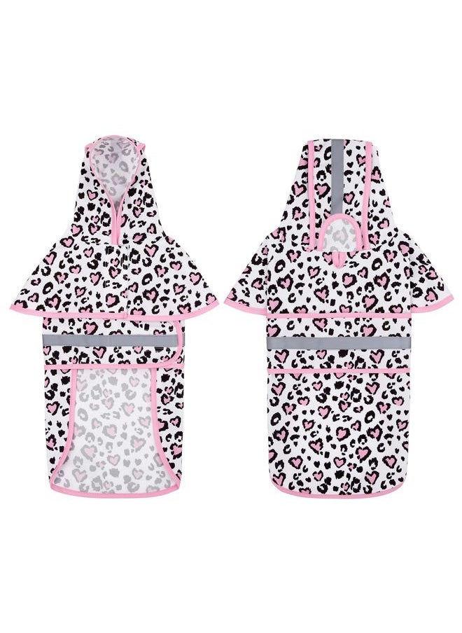 HDE - Dog Raincoat Hooded Slicker Poncho for Small to X-Large Dogs and Puppies Leopard Hearts - M - Image 1