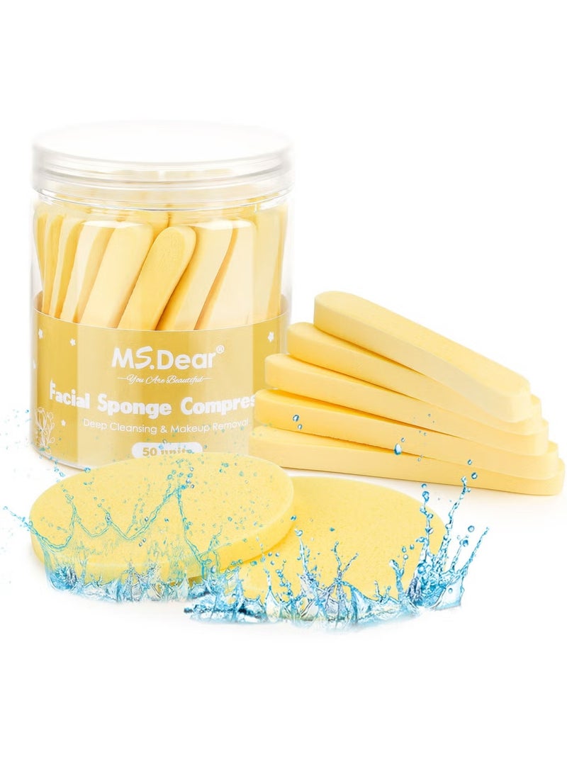 MS.Dear 50Pcs Facial Sponge Compressed, Natural Cellulose Face Sponge, Facial Cleansing Sponge for Estheticians, Expandable Makeup Removal Sponge, Wash Face Sponges for Women,Compressd Exfoliating Removal Sponge for Daily Skincare, Travel and Spa Use - Image 1