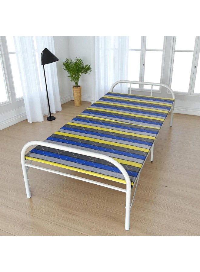Chulovs Folding Single Bed (186*90cm) – Striped Mesh Design, Foldable Metal Frame & Wood Platform, Suitable for Guests & Kids, 200Kg Capacity - Image 1