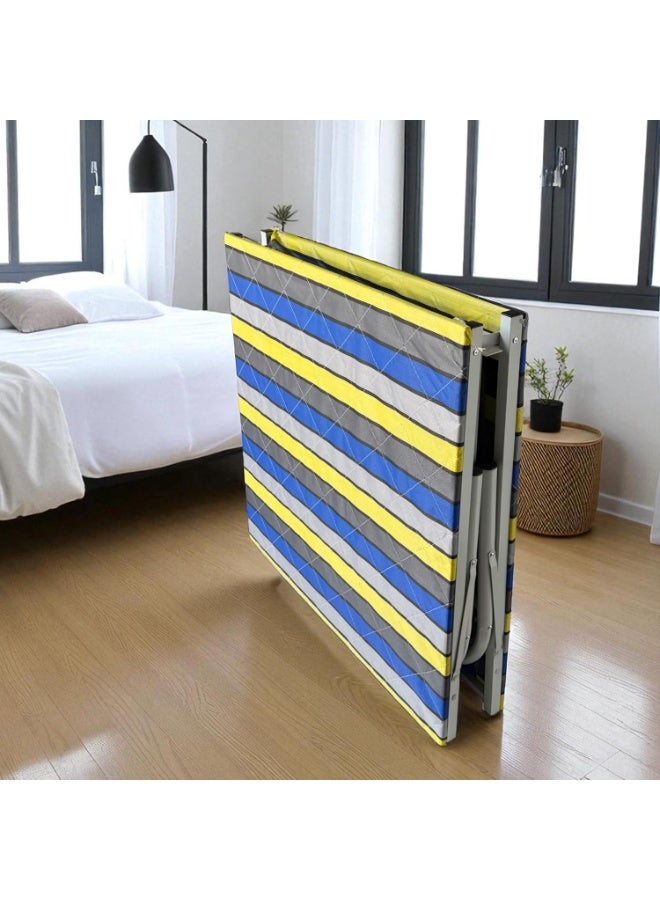 Chulovs Folding Single Bed (186*90cm) – Striped Mesh Design, Foldable Metal Frame & Wood Platform, Suitable for Guests & Kids, 200Kg Capacity - Image 3