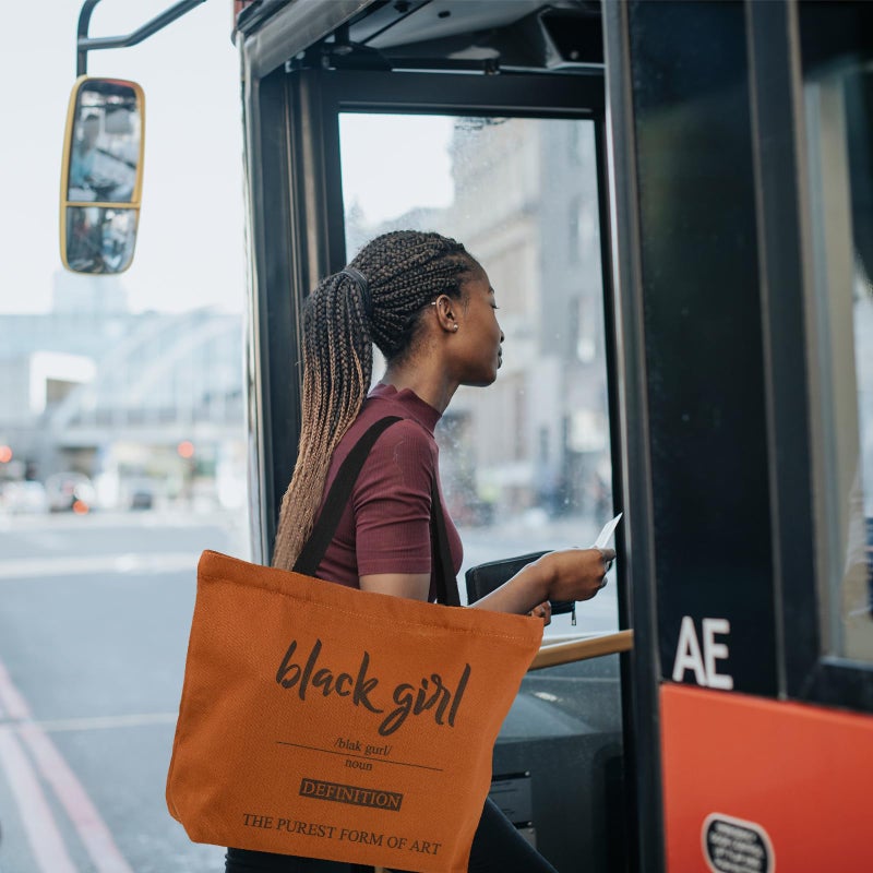 Coume 2 Pcs Black Girl Definition Canvas Tote Bags Black History Month Gift Brown Makeup Bag Set The Purest Form of Art Blk with Zipper for Women Shopping Travel Trip Toiletry Juneteenth - Image 5