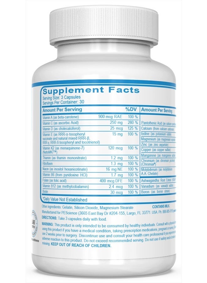 PEScience ترو مالتي للرجال، متعدد الفيتامينات مع فيتامين سي، دي، والزنك لدعم المناعة والتوتر، 90 كبسولة - Image 3