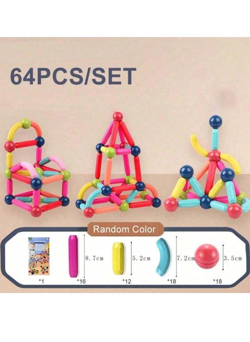 Generic - 64pcs Magnetic Ball and Stick Building Set for Kids - Colorful 3D Construction Toy, Encourages Creativity, Fine Motor Skills, and Problem-Solving - Easy-to-Assemble Educational Set, Perfect for Christmas, Birthdays, and Special Occasions - Image 1