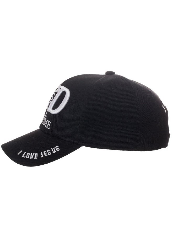 Artisan Owl - God Is Good All The Time With I Love Jesus On Back Baseball Cap - Religious Christian Spiritual Embroidered Hat (Black, Baseball Cap) - Image 1