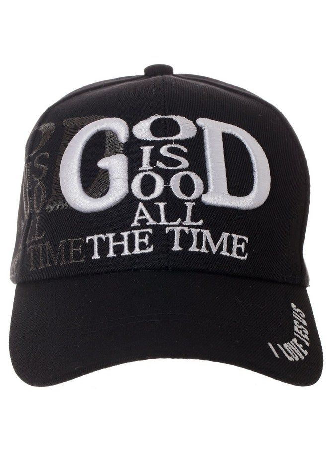 Artisan Owl - God Is Good All The Time With I Love Jesus On Back Baseball Cap - Religious Christian Spiritual Embroidered Hat (Black, Baseball Cap) - Image 1
