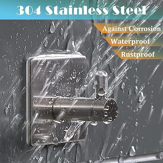SAPRA Self-Adhesive Wall Hooks, Heavy-Duty Stainless Steel Hooks for Bathroom, Kitchen, and Office - Waterproof, Rustproof, Easy Installation - Set of 8 - Image 2