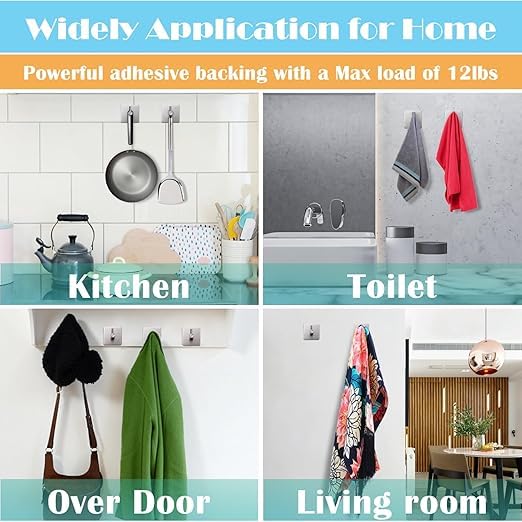 SAPRA Self-Adhesive Wall Hooks, Heavy-Duty Stainless Steel Hooks for Bathroom, Kitchen, and Office - Waterproof, Rustproof, Easy Installation - Set of 8 - Image 3