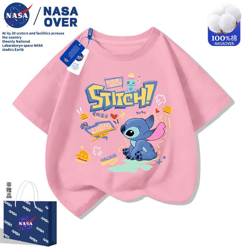 Nasa Stitch Kidsren'S Pure Cotton Short-Sleeved T-Shirt 2025 Cartoon Cute Round Neck Top For Boys And Girls - Image 3