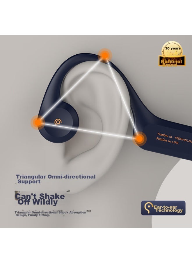 Aigo Bone Conduction Bluetooth Sports Headphones, Ip56 Dust And Water Resistant, Open Wireless Earphones, For Cycling And Running, Ear-hook Style, Long Battery Life, Compatible With Mobile Phone G03, Navy Blue - Image 2