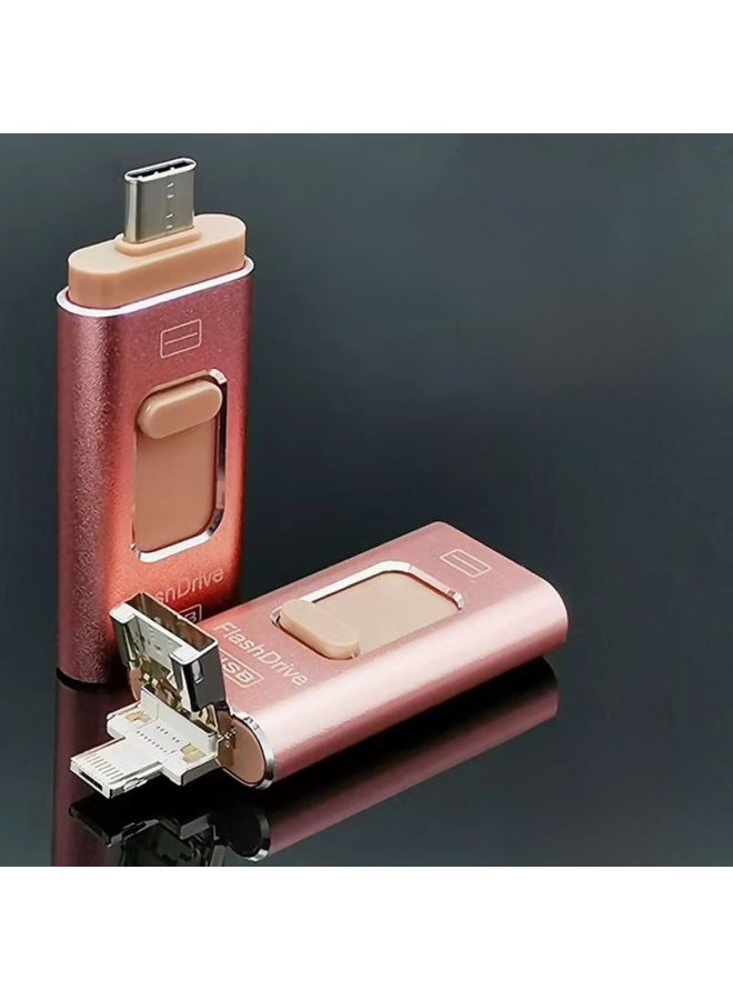 محرك أقراص فلاش USB متعدد الوظائف أربعة في واحد مناسب لهاتف Apple Type C Android بسعة كاملة 128 جرامًا عالي السرعة للهاتف المحمول محرك فلاش USB - اللون: أصفر ليموني (نافذة كبيرة) - السعة: 128 جيجابايت - Image 3