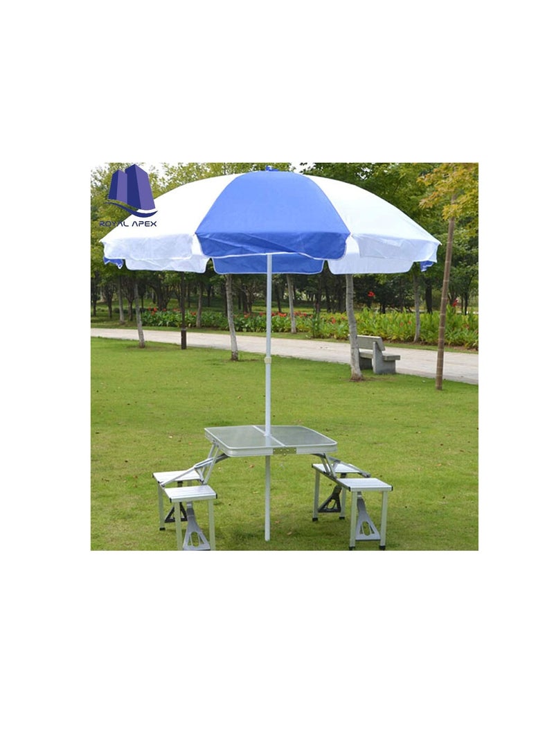 Generic Portable Sunshade,Parasol,Sun Shade Umbrella,Inclined,Heat Insulation,Anti-Ultraviolet Function,Commonly Used in Garden,Beach,Patio,Fishing Essential – Blue & White  - Image 3