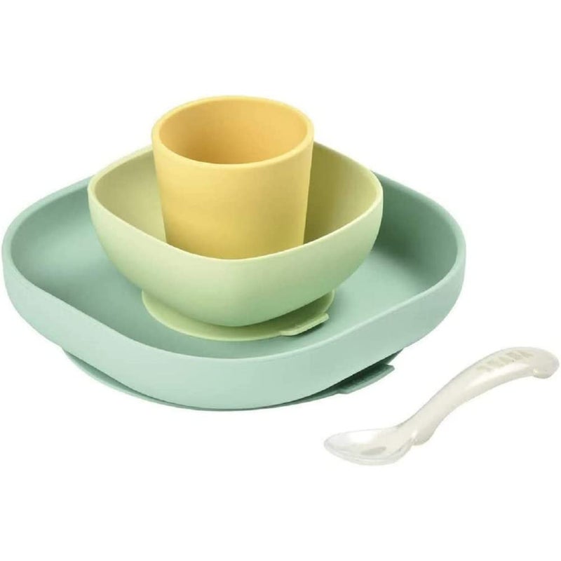 Baba Beaba Silicone 4 Piece Baby Meal Set – Suction Plate, Suction Bowl, Anti-Slip Cup & 2nd Stage Spoon, Non-Slip, Easy to Clean, BPA-Free Baby Feeding Set for Mess-Free Mealtime Essentials, 4M+ - Image 1