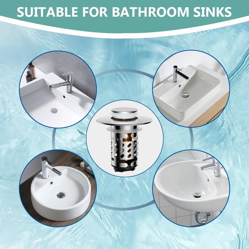 Sello Universal Bathroom Sink Stopper and Drain Strainer, Sink Plug for 1.1”~2.36” Drain Hole, Upgraded Pop Up Sink Drain Stopper with Detachable Hair Catcher Filter Basket, Brass Bounce Core (Chrome) - Image 4