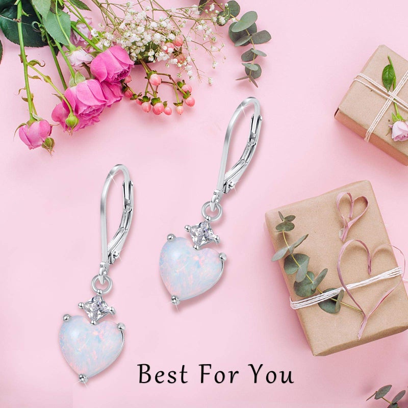 Cuoka Opal Jewelry, Heart Shape Leverback Drop Dangly Earrings, 925 Sterling Silver Hypoallegenic for Sensitive Ears, Mother's Day Gift for Women Girlfriend with Gift Box - Image 4