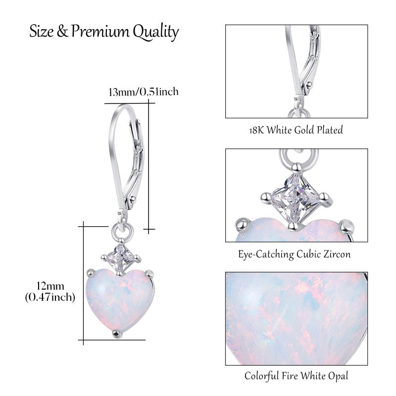 Cuoka Opal Jewelry, Heart Shape Leverback Drop Dangly Earrings, 925 Sterling Silver Hypoallegenic for Sensitive Ears, Mother's Day Gift for Women Girlfriend with Gift Box - Image 3