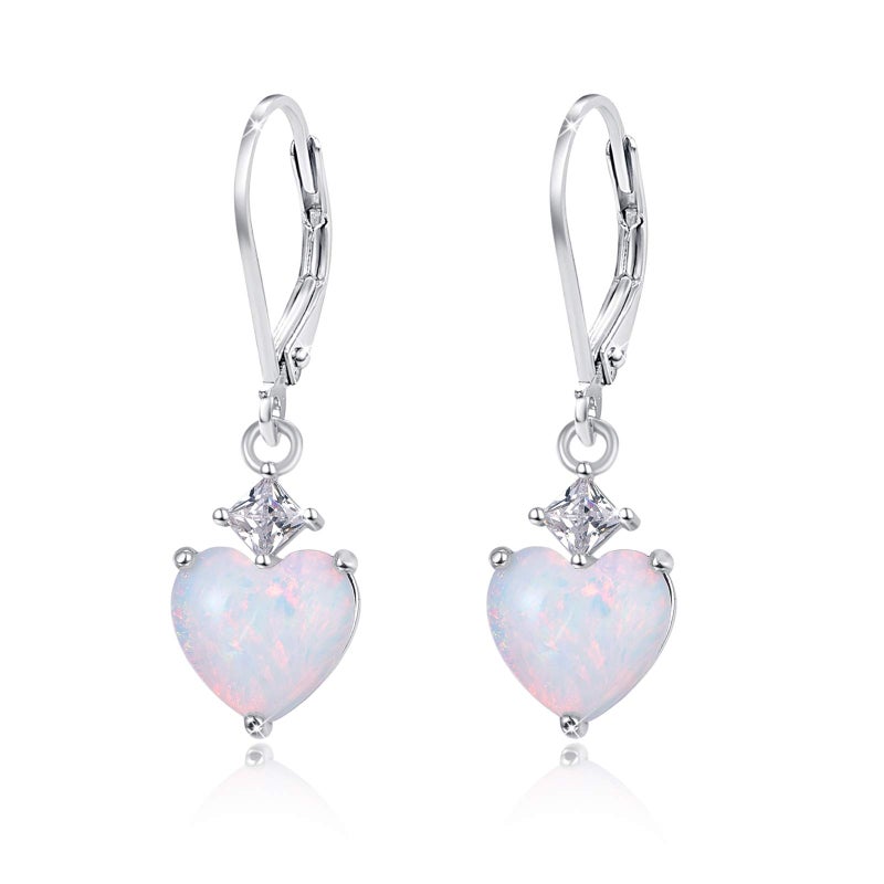 Cuoka Opal Jewelry, Heart Shape Leverback Drop Dangly Earrings, 925 Sterling Silver Hypoallegenic for Sensitive Ears, Mother's Day Gift for Women Girlfriend with Gift Box - Image 1