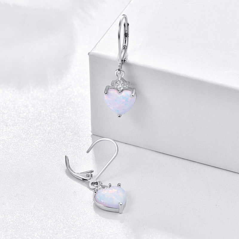 Cuoka Opal Jewelry, Heart Shape Leverback Drop Dangly Earrings, 925 Sterling Silver Hypoallegenic for Sensitive Ears, Mother's Day Gift for Women Girlfriend with Gift Box - Image 2