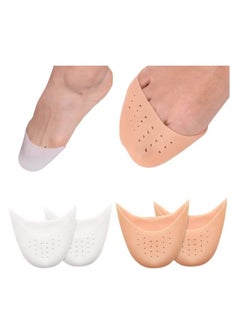 Generic Silicone Gel Toe Caps, Soft Silicone Gel Toe Protectors Covers Toe Caps Metatarsal Pads Ballet Pointe Pads with Forefoot Cushion Ballet Pointe Dance High Heel Shoe Pads, 2 White 2 Orange  - Image 1