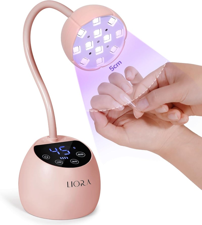 UV LED Nail Lamp- Gooseneck UV Gel Nails Light for Polish Flash Curing Light Smart 24W Cordless USB Rechargeable with Four Timers Automatic Sensor for Nail Salon Home DIY Nail Art(Pink)