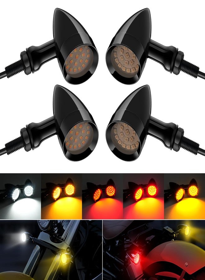 PBYMT Motorcycle Bullet Front Rear Turn Signal White Amber Light SMD Blinker Indicator Compatible with Honda Yamaha Suzuki Kawasaki (Gloss Black) - Image 1