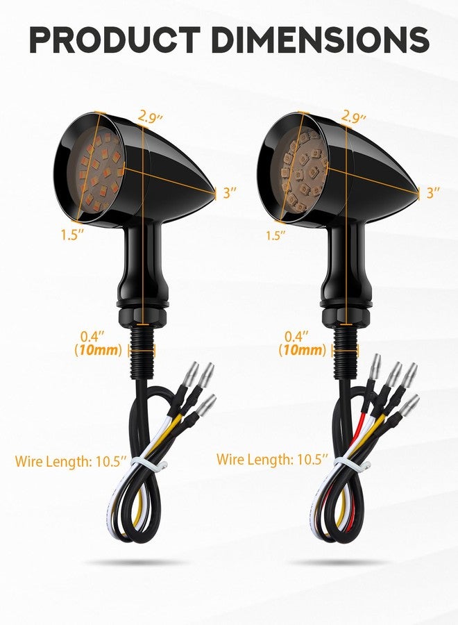 PBYMT Motorcycle Bullet Front Rear Turn Signal White Amber Light SMD Blinker Indicator Compatible with Honda Yamaha Suzuki Kawasaki (Gloss Black) - Image 4