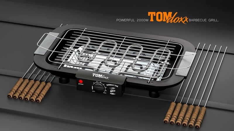 TOMdoxx Barbeque Grill Electric Smokeless Indoor/Outdoor Grill Portable Adjustable Temperature Control, 2000W (Bbq_Gloves Scrubber Oil Brush) - Black, Free Standing - Image 5