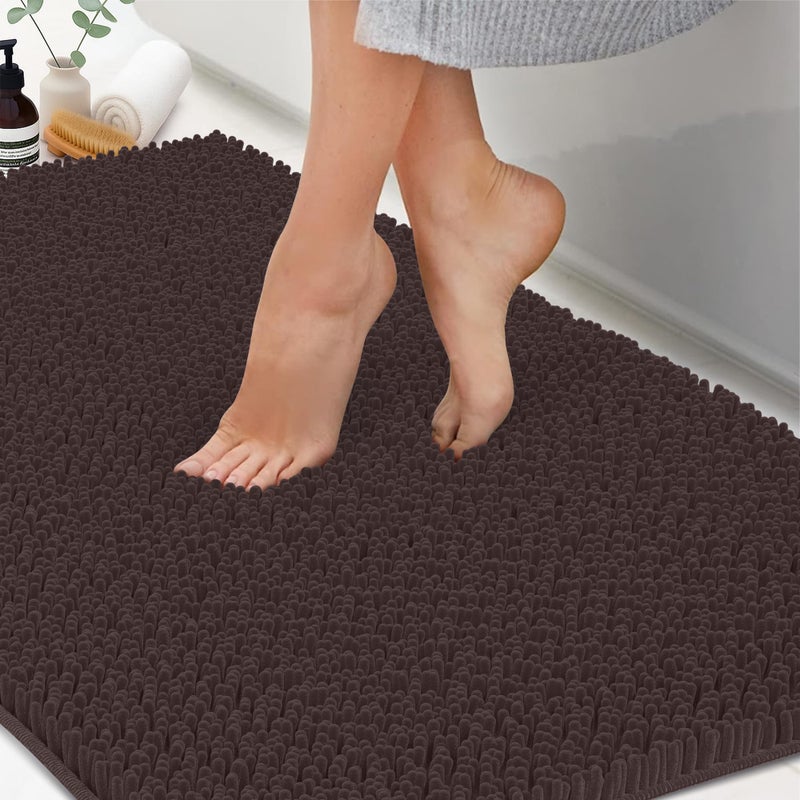 ITSOFT Plush Bathroom Rug 47x21, Absorbent Machine Washable Non Slip Chenille Bath Mats, Quick Dry Bathmat, Bath Rugs for Bath, Shower, Bedroom, or Door Mat, Chocolate Brown - Image 1