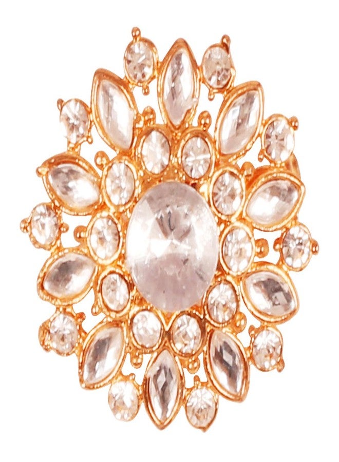 Touchstone NEW! Touchstone Indian Bollywood Romance Amazingly Hand Crafted Floral Round Crystals Marquise Shape Kundan Look Vintage Round Shape Brooch In Gold Tone For Women. - Image 1