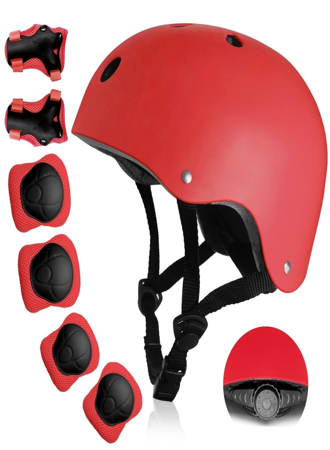 salepo Kids Bike Helmet, Toddler Helmet for Kids Ages 3-5-8, Skateboard Helmet with Knee Elbow Wrist Pads for Boys Girls, Protective Gear Set for Skating Bicycling Roller(Red) - Image 1