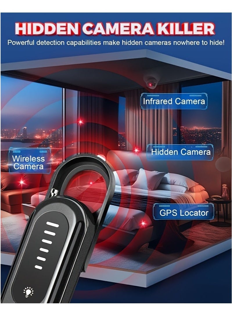 Boyi كاميرا خفية وكاشف تنصت - جهاز مسح إشارة RF وجهاز GPS مضاد للتجسس للفنادق، المنازل، المكاتب - 5 مستويات حساسية (أسود) - Image 2