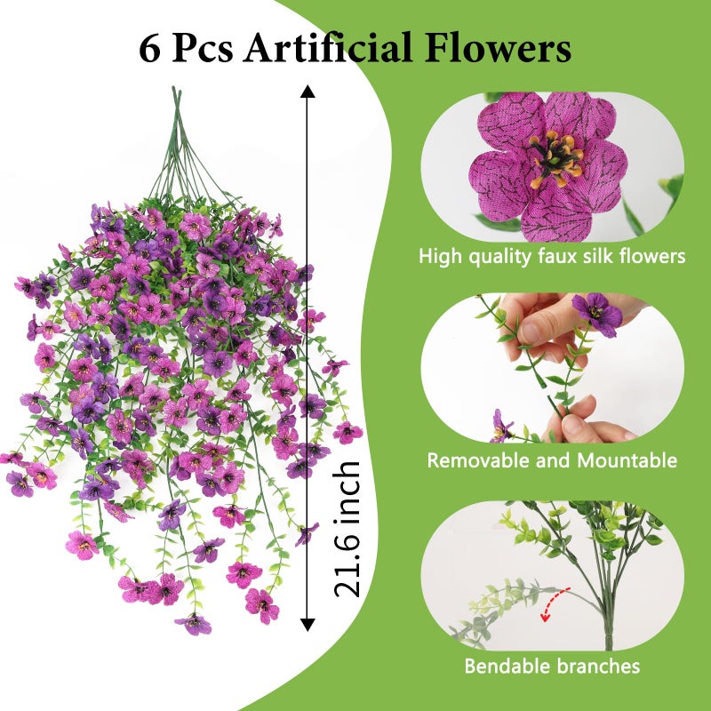 SAEUYVB Artificial Fake Hanging Flowers Plants for Outdoor Spring Decoration,6 PCS Faux Silk Daisy with Eucalyptus Leaves,UV Resistant Look Real for Outside Home Indoor Planter Porch Patio Balcony Yard Decor - Image 2