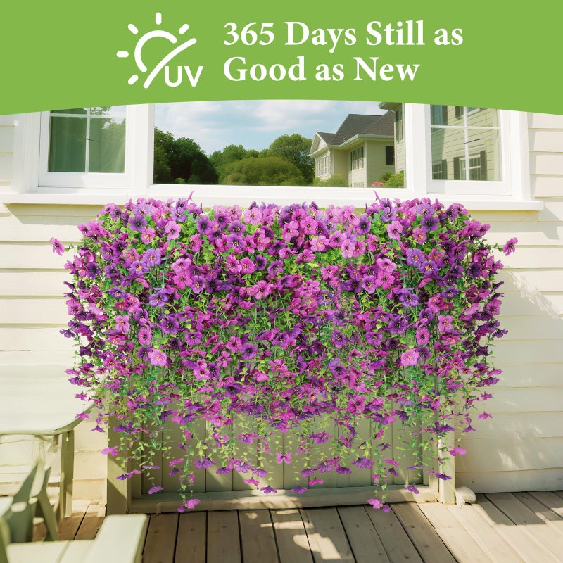 SAEUYVB Artificial Fake Hanging Flowers Plants for Outdoor Spring Decoration,6 PCS Faux Silk Daisy with Eucalyptus Leaves,UV Resistant Look Real for Outside Home Indoor Planter Porch Patio Balcony Yard Decor - Image 4