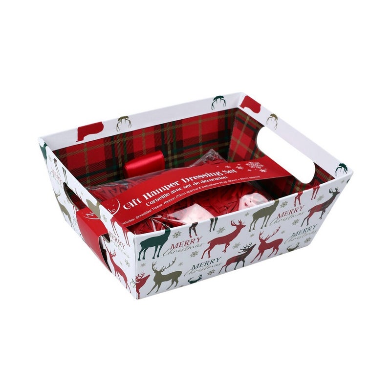 EuroWrap مجموعة سلال هدايا يورو راب بتصميم تارتان لعيد الميلاد - سلة هدايا، تغليف احتفالي، تقديم هدايا موسمية، احتفال بعيد الميلاد، وحلويات العيد للعائلة والأصدقاء - Image 2