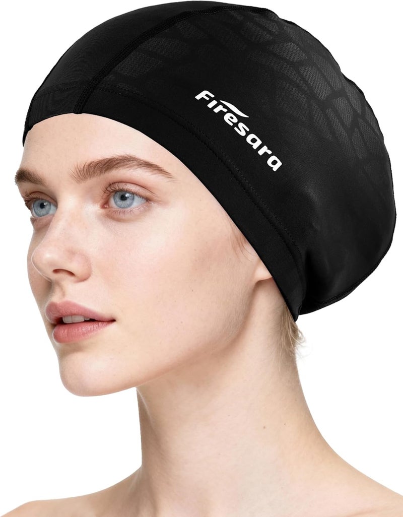 Firesara Fabric Swim Cap, High Elasticity Swimming Cap Keeps Hair Clean Breathable Fit Both Long Hair Short Hair, Swim Caps Woman Girls Men Kids One Size Hat - Image 1