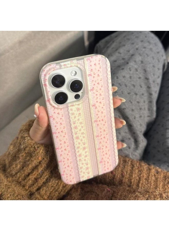 NIBEMINENT Striped Pink Floral Protective TPU Case Cover For IPhone 16 Pro - Image 2