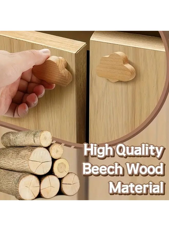 2pcs Bohemian Cloud Shaped Natural Beech Wood Drawer Knobs With Screws - Image 5